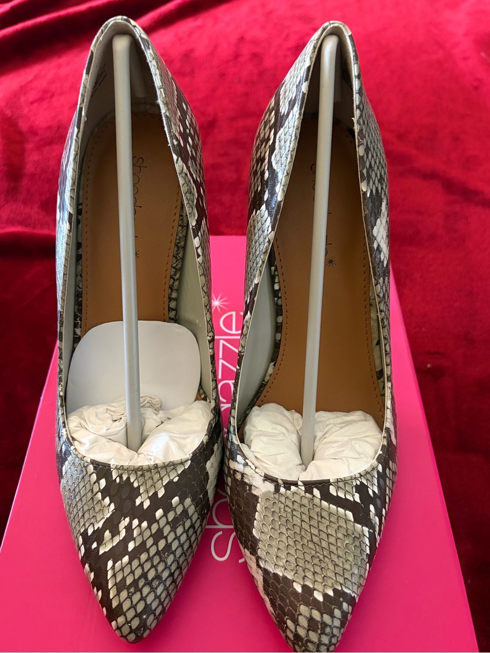 Snake Print Pointed-Toe Pumps - Brown/Beige
